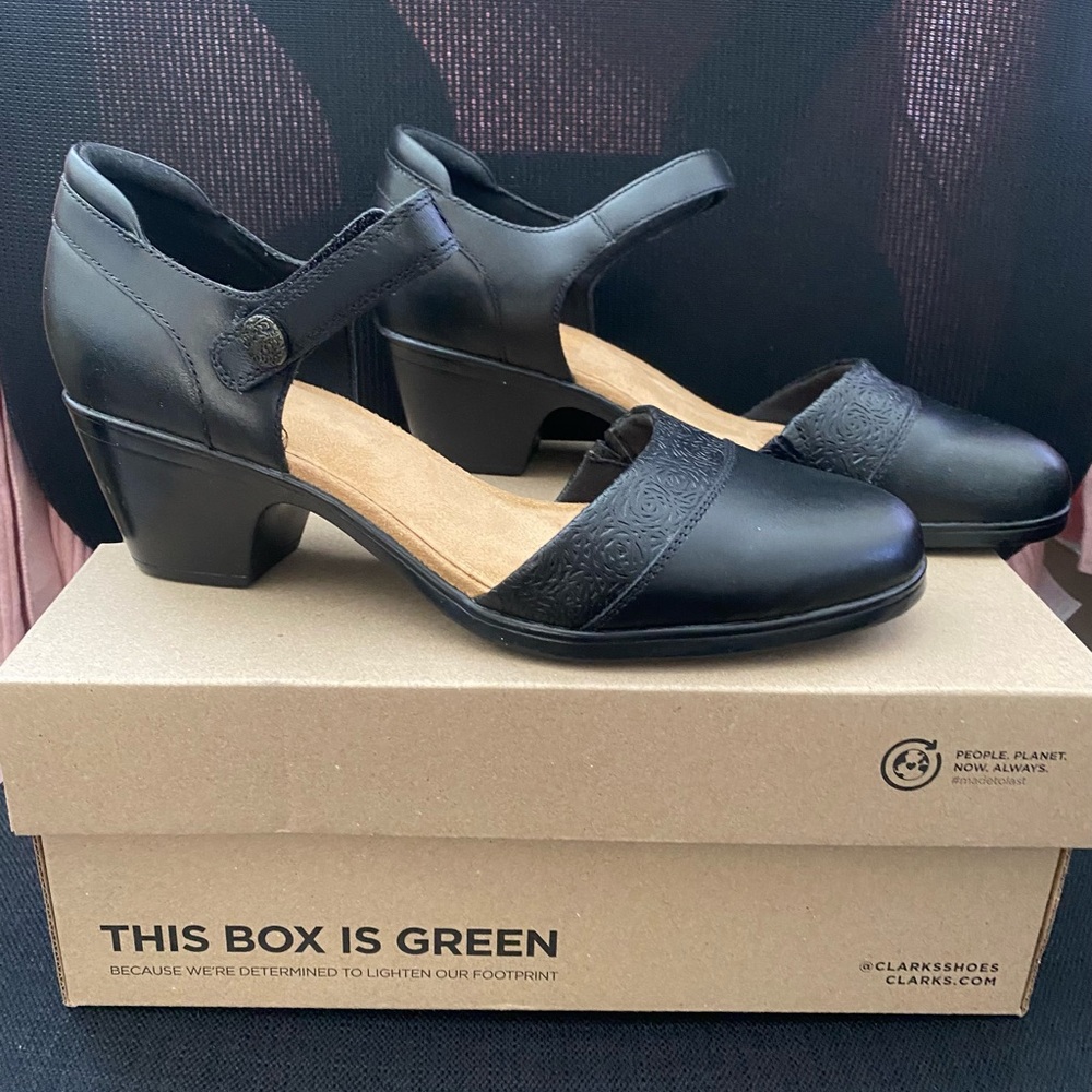 Clarks Black Leather Heels with Strap